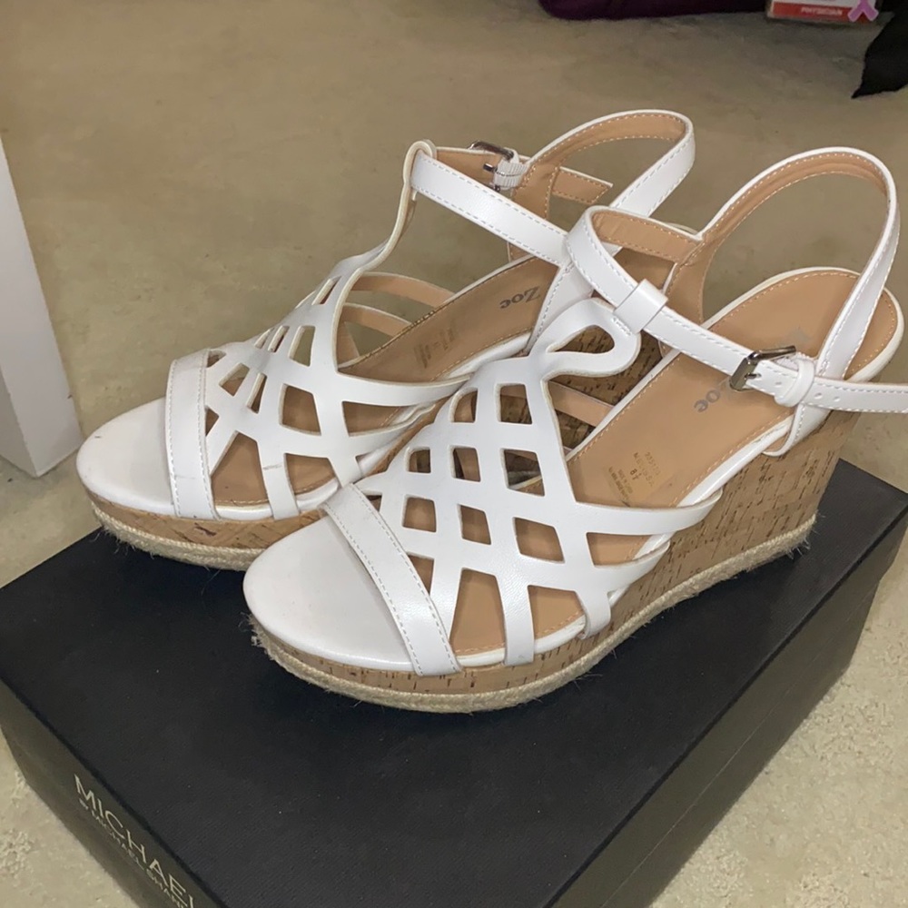Eva & Zoe White & cork wedges